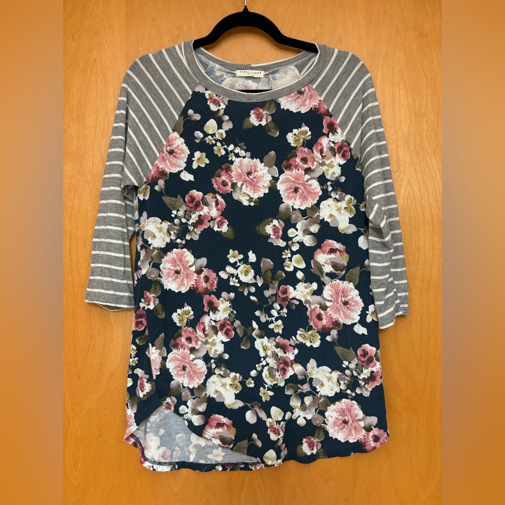 First Looks Floral and Striped Long Sleeve Tee